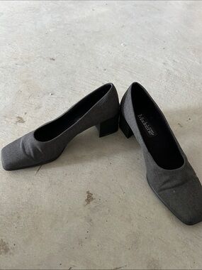 Madeline Charcoal Fabric Block Heel Pumps
